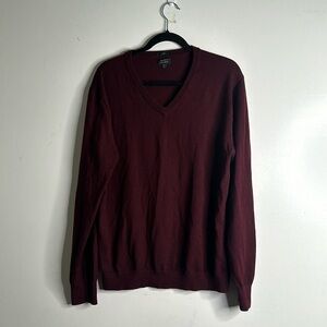 J crew Marino wool burgundy vneck sweater slim fit size large